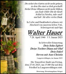 Traueranzeige - Hauer Walter